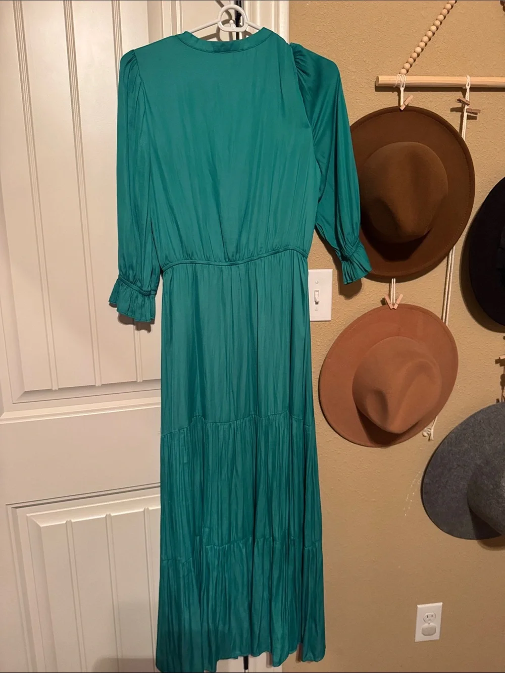 Skies Are Blue Teal V-Neck Tiered Maxi Dress